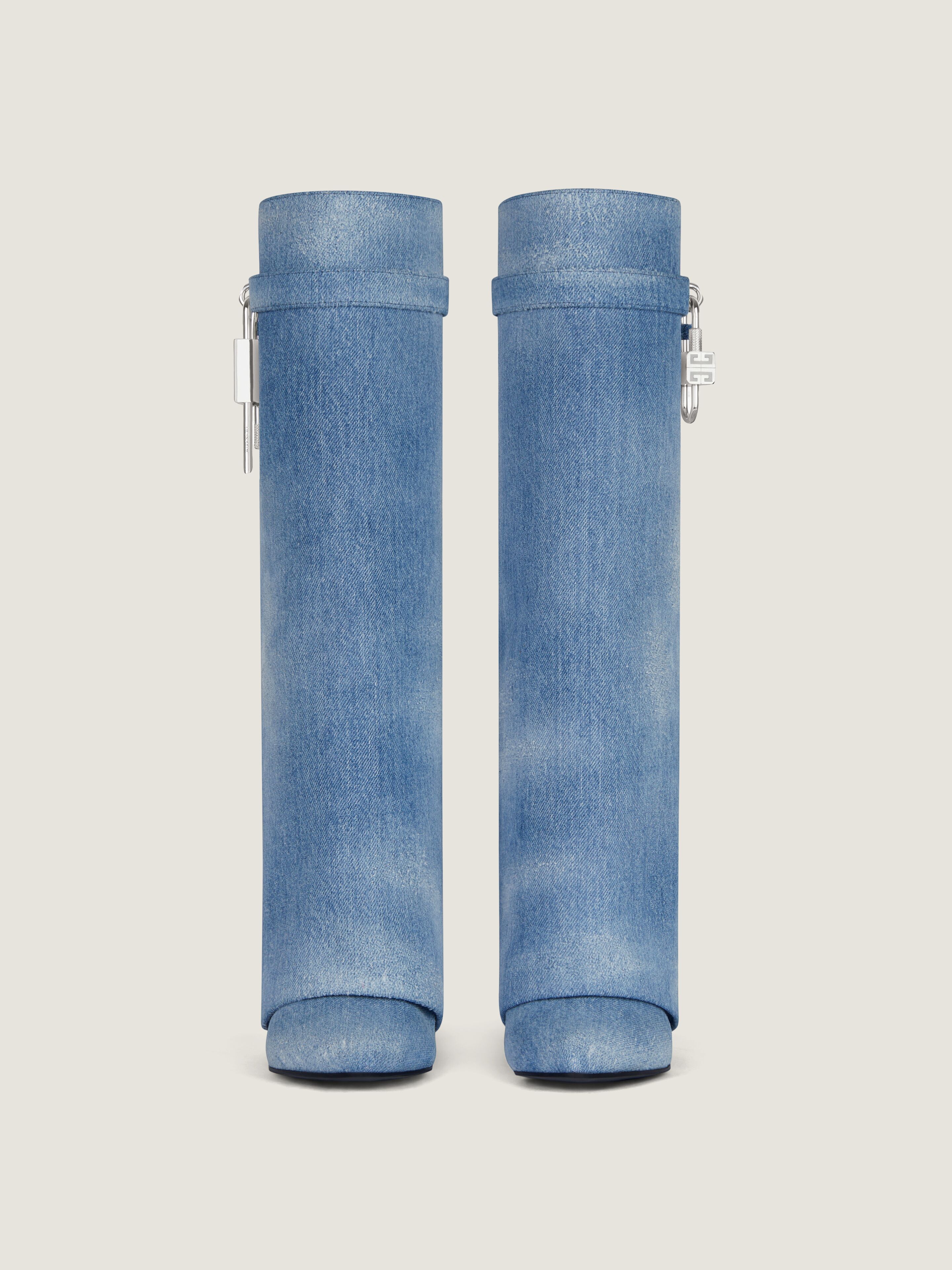 Shark Lock boots in washed denim